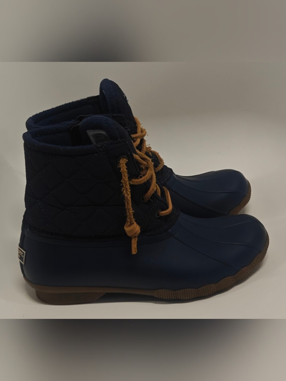Sperry Saltwater Quilt Waterproof Boots Womens US 7.5 M Navy Duck Rain Boots